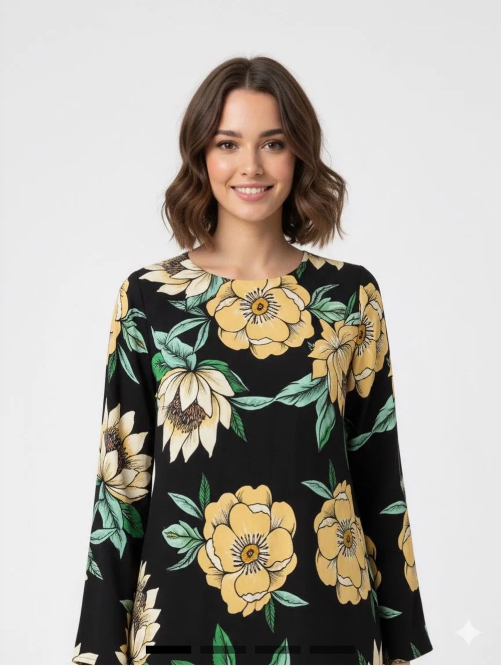 FARM Rio Long Bell Sleeve Mini Dress with Low Tie Back in Tropical Floral Print - Picture 3 of 14